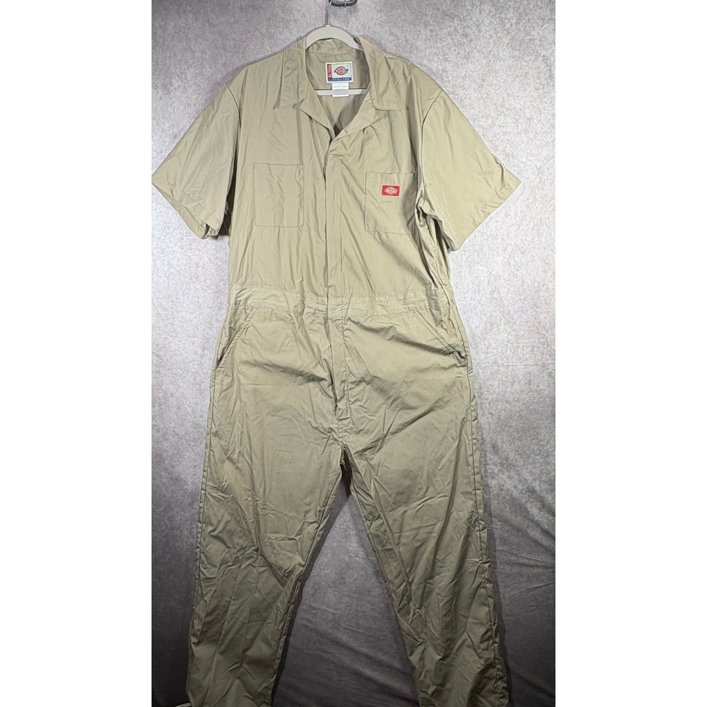 Dickies Coveralls Mens Size XL Tall Khaki Short Sleeve Utility Workwear Jumpsuit